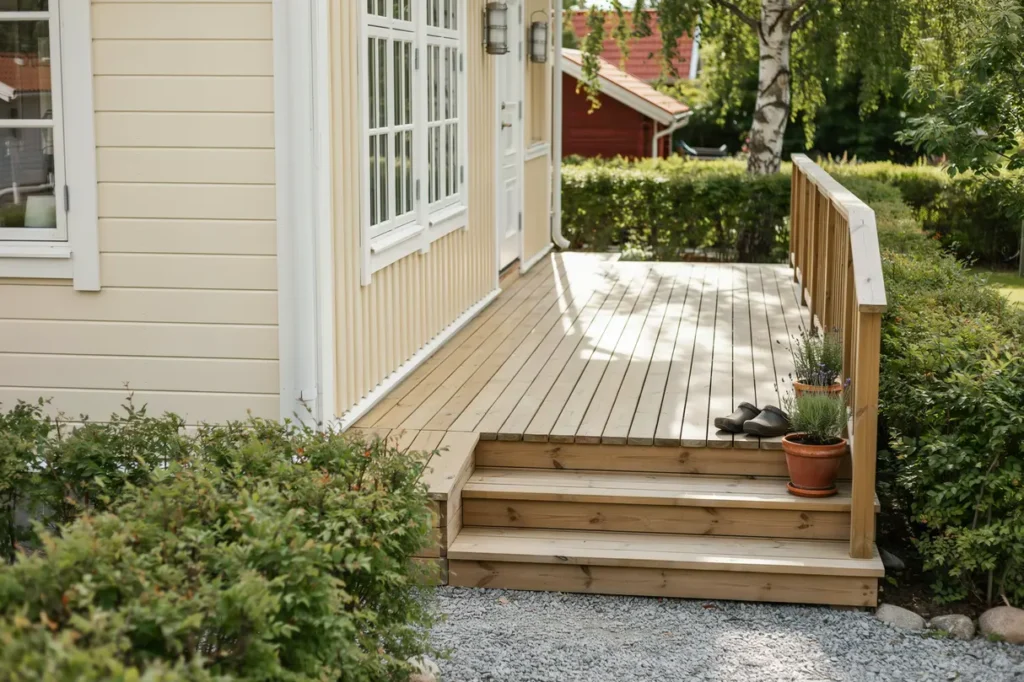 altanbygge med trappa och r cke vid villa i rimbo